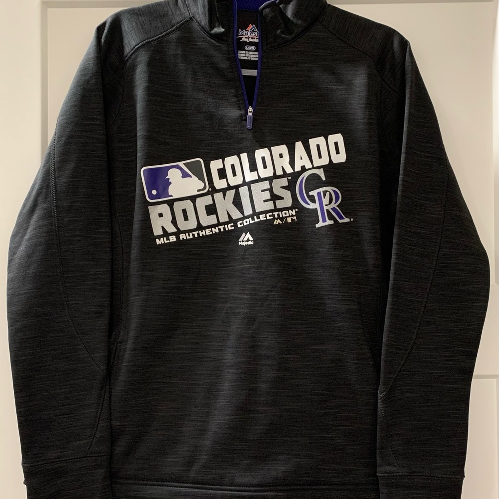 Women’s Majestic Therma Base Colorado Rockies Half Zip Pullover Top sz L Black